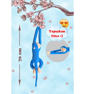 Milja Peluş Maymun, 70 Cm, Elleri Yapışabilen (Mavi)