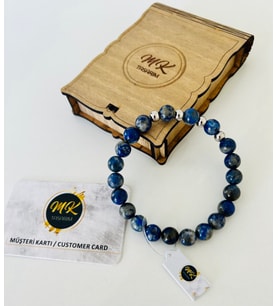 GERÇEK LAPİS LAZULİ TAŞI BİLEKLİK  MÜŞTERİ KARTLI ÖZEL KUTUSUNDA MK.001.003