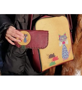 Fare Kedi Figürlü Büyük Postacı Kol Çantası Etnik Bohem Style Çanta Cüzdan Çanta Bordo, Cüzdan Bordo Kombin