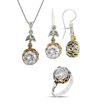 Söğütlü Silver Gümüş zirkon tek taşlı otantik üçlü set