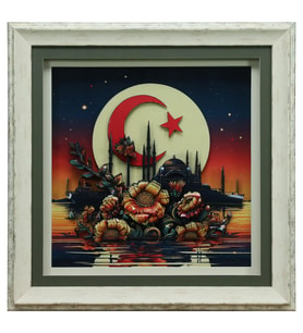 e38 EL İŞÇİLİĞİ AY YILDIZ  KAĞIT RÖLYEF TABLO 66x66 CM - 6334
