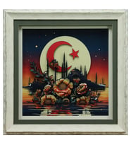 e38 EL İŞÇİLİĞİ AY YILDIZ  KAĞIT RÖLYEF TABLO 66x66 CM - 6334