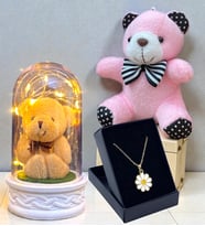 Premium Hediye Seti Özel Tasarım Kolye, Peluş Anahtarlık ve Led Işıklı Fanus (Model 6)
