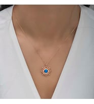 ?Gümüş Rose Mavi Opal Taşlı Güneş Kadın Kolye