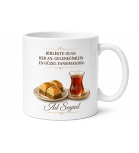 Baklava ve Çay Temalı Baskılı Kupa Bardak Özel Tasarım Hediye