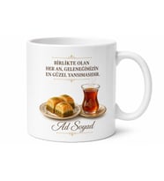 Baklava ve Çay Temalı Baskılı Kupa Bardak Özel Tasarım Hediye