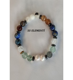 8 MM SU ELEMENTİ DOĞALTAŞ BİLEKLİK (AY TAŞI, AKİK, LAPİS LAZULİ, NECEF, FLORİT,HEMATİT)