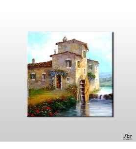 Değirmen Ve Akarsu Kanvas Tablo 130x130cm (Karışık)