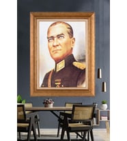 Altın Varaklı Çerçeveli Paspartulu Atatürk Tablo nh34 (Gold)