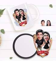 BK Gift Kişiye Özel Sevgililer Karikatürlü Beyaz Kupa ve Ahşap Bardak Altlığı Hediye Seti-18