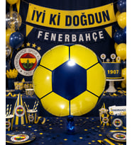 Folyo Balon Futbol Topu Sarı Lacivert FB 1907 18'' 45cm Taraftar Parti Süsü Dekor