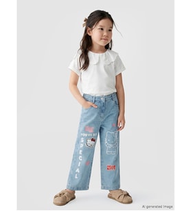 LCW Kids Mavi Wideleg Hello Kitty Baskılı Kız Çocuk Jean Pantolon