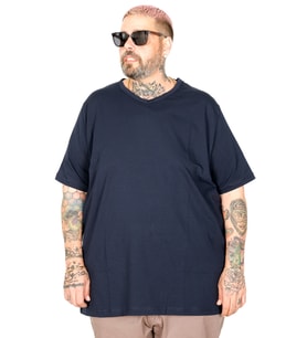 Mode XL Büyük Beden T-Shirt V Yaka Likralı 20150 Lacivert