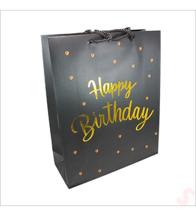 Happy Birthday Siyah Karton Çanta, 32 x 26 x 10 cm - 1 Adet (STD)