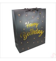 Happy Birthday Siyah Karton Çanta, 32 x 26 x 10 cm - 1 Adet (STD)