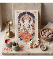 Engel Kaldıran Lord Ganesha Tablosu - Şans ve Bilgelik Sembolü Ahşap Baskı - Hinduizm Sunak (Altar)