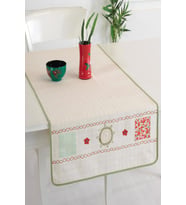 Naturel Biyeli Motifli İşlemeli 50x130 cm Runner (Yeşil)