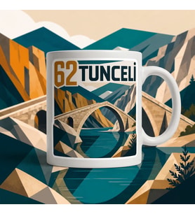 62 Tunceli Dağ Akarsu ve Taş Köprü Modern Geometrik Baskılı Seramik Kupa