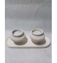 TABAKLI 2'Lİ FİJİ MUMLUK SET BEYAZ