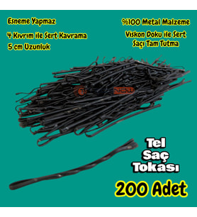 Technow Siyah %100 Metal Esnemez Dayanıklı Kadın Saç Tel Tokası 200 Adet
