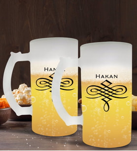 BK Gift Kişiye Özel İsimli 2’li Buzlu Cam Bira Bardağı 50cl-24 (Beyaz)