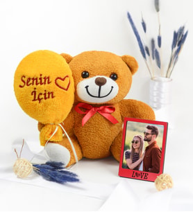 Kişiye Özel Fotoğraflı Love Çerçeve ve Senin İçin Sevimli Ayıcık