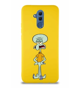 Huawei Mate 20 Lite Soft Premier Kapak Squidward Dokunaç Tasarımlı Silikon Kılıf - Sarı (Şeffaf)