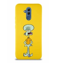 Huawei Mate 20 Lite Soft Premier Kapak Squidward Dokunaç Tasarımlı Silikon Kılıf - Sarı (Şeffaf)