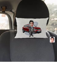 BK Gift Kişiye Özel Plakalı Erkek Nissan Qashqai Karikatürlü Dikdörtgen Araç Koltuk Yastığı-2