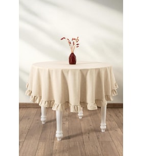 Fırfırlı Yuvarlak Masa Örtüsü (Bej, 150 cm)
