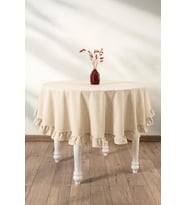 Fırfırlı Yuvarlak Masa Örtüsü (Bej, 150 cm)