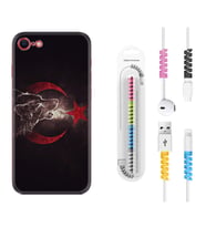 Apple iPhone 5 6 7 8 Plus Se XR Kılıf Kablo Koruma Spiral Silikon Kurt ve Ay Yıldız 1403