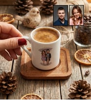 Kişiye Özel Karikatürlü Yürüş Yapan Romantik Sevgililer Türk Kahvesi Fincanı Sevgililer Günü Hediyesi
