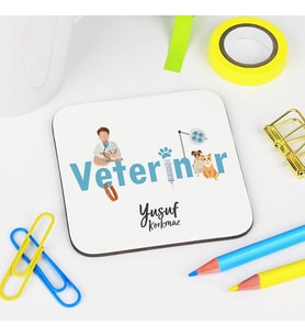 Kişiye Özel Veterinere Hediye İsme Özel Bardak Altlığı