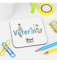 Kişiye Özel Veterinere Hediye İsme Özel Bardak Altlığı