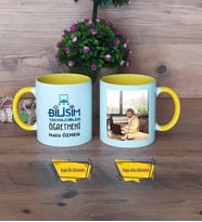 Bilişim Teknolojileri Öğretmeni Kupa Bardak Sarı Fotoğraflı Öğretmenler Günü Hediyesi