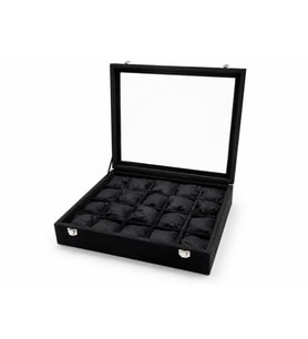 20'li Saat Kutusu Alcantara Siyah 38x32 cm – 20 Bölmeli Saat Saklama ve Organizer Kutu
