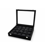 20'li Saat Kutusu Alcantara Siyah 38x32 cm – 20 Bölmeli Saat Saklama ve Organizer Kutu