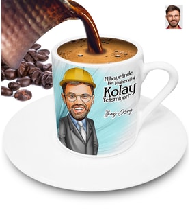 Nihayetinde Mühendis Kolay Yetişmiyor Kişiye Özel Karikatürlü Türk Kahvesi Fincanı (Beyaz)
