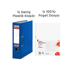 1 Adet Tigra Geniş Klasör 1 Adet Noki 100'lü Poşet Dosya Ofis Seti