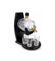Kişiye Özel Ahşap Standlı Cam Fıçı Ve 6 Shot Bardaklı İçki Servis Seti - 23x14cm