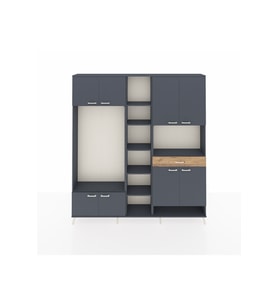 Arges Dolap 12 Raflı Tek Çekmeceli 8 Kapaklı 220x30x243 Antrasit-Antrasit/Çam