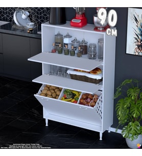 Eliusta Nore 90 cm İki Kapaklı Üç Sepetli Çok Amaçlı Kiler Dolabı Mutfak Banyo Düzenleyici 90x150x32 cm