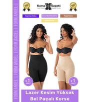 #Korse Kaymayı Önleyen 2 Beden Küçülten Toparlayıcı Lazer Kesim Yüksek Bel Paçalı Korse 2'li Set