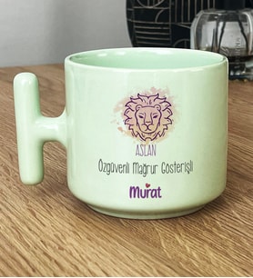 Kişiye Özel Aslan Burcu İsim Yazılı Hediye Pastel T Kupa Doğum Günü Hediyesi