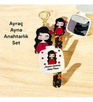 ANNELER GÜNÜ ÖZEL AYNA ANAHTARLIK KİTAP AYRACI HEDİYE SETİ (Kırmızı)
