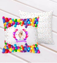 BK Gift Kişiye Özel Fotoğraflı Doğum Günü Tasarımlı Balon Desenli Dekoratif Kırlent Yastık-7 (Beyaz)