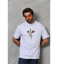 Erkek Baskılı T-Shirt Kısa Kol Bisiklet Yaka Regular Fit Rahat Kalıp Tişört - Beyaz