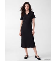 LCW Comfort Siyah Polo Yaka Yırtmaçlı Fitilli Elbise