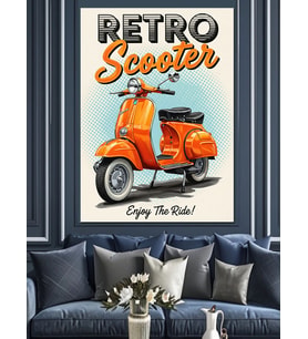 Retro Scooter Eğlence Keyif Dekoratif Kanvas - Mdf Ahşap Tablo